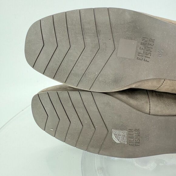 Eileen Fisher Sim Tumbled Nubuck Rye Taupe Suede Square Toe Loafer Flats Sz 8.5 - Picture 13 of 16